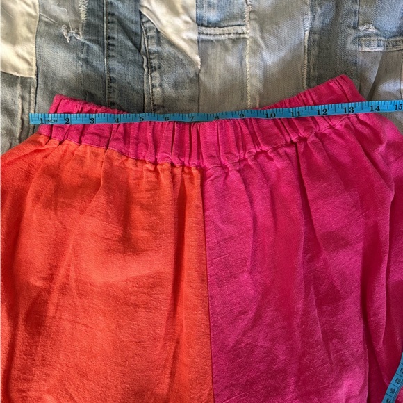 NEETLE STUDIO MID EASY PANT IN HOT PINK/PAPAYA LINEN - Picture 6 of 7